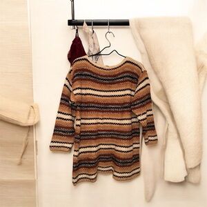 Limited VTG 90s Y2K Brown Cream Neutral Striped Ramie Knit Sweater